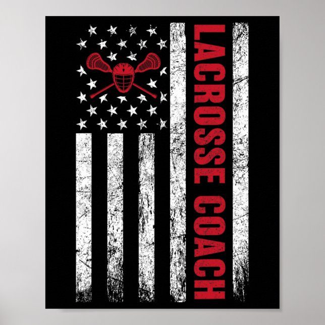 Affiche Lacrosse Coach Américain Drapeau Lax Lover Lacross (Devant)