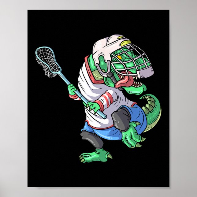 Affiche Lacrosse Dinosaure T Rex Avec Bâton De Lacrosse Dr (Devant)