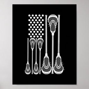 Affiche Lacrosse Drapeau Américain Croix Bâtons de Lacross