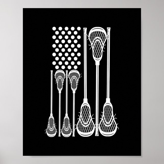 Affiche Lacrosse Drapeau Américain Croix Bâtons de Lacross (Devant)