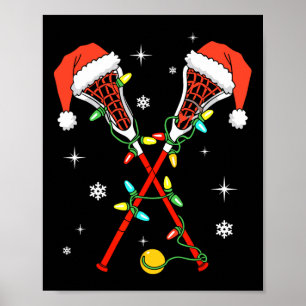 Affiche Lacrosse Joueur de crosse Lumières Santa Hat Lacro