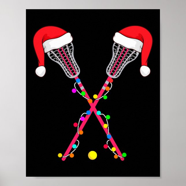 Affiche Lacrosse Santa Hat Christmas Lights Funny Sport Xm (Devant)