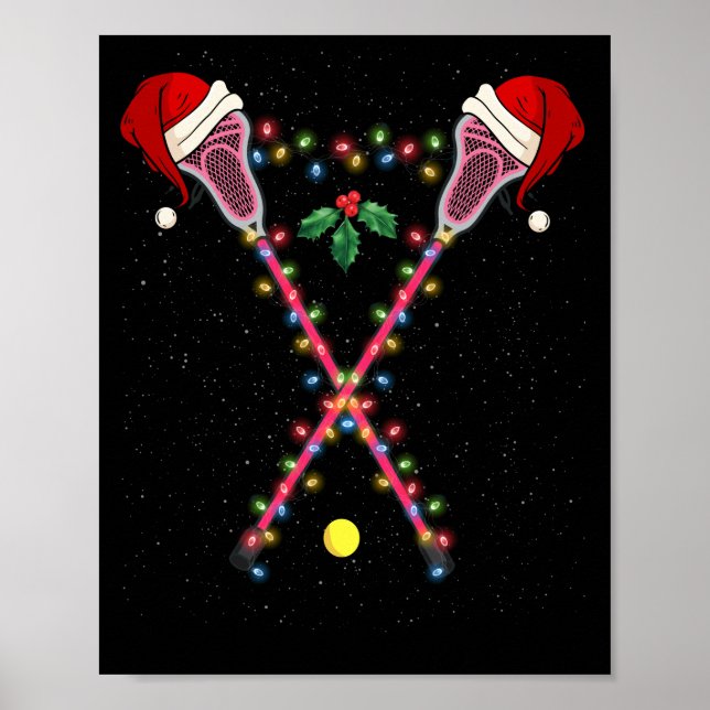 Affiche Lacrosse Santa Hat Noël Lumières Sport (Devant)