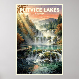 Affiche Lacs de Plitvice Croatie Voyage Rétro