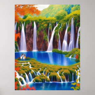 Affiche Lacs Plitvice, Croatie Cascades en Art d'automne
