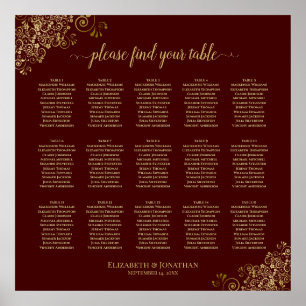 Affiche Lacy Gold 15 Table Wedding Seating Chart Auburn