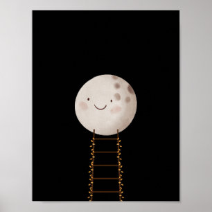 Affiche Ladder With Fairy Lights To The Moon Nursery