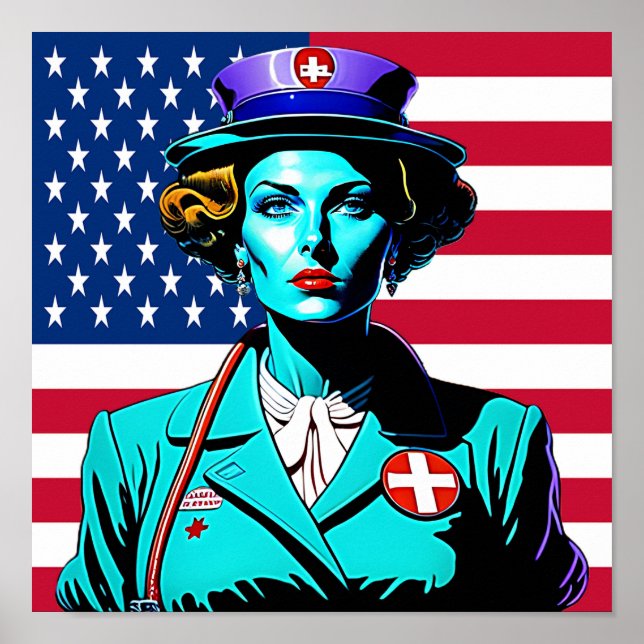 Affiche Lady America. Drapeau américain (Devant)