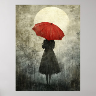 Affiche Lady avec parapluie rouge - Arte en silhouette sur