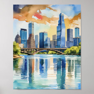Affiche Lady Bird Lake Austin Texas Aquarelle