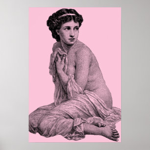 Affiche Lady de bain modérée Vintage Etching rose