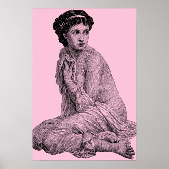 Affiche Lady de bain modérée Vintage Etching rose (Devant)