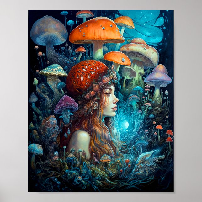Affiche Lady Et Champignons Surreal Imaginaire Art (Devant)