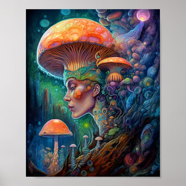 Affiche Lady Et Champignons Surreal Imaginaire Art (Devant)