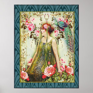Affiche Lady Florale Art Nouveau