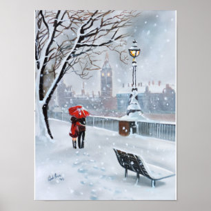 Affiche Lady in Red couple romantique enneigé Londres