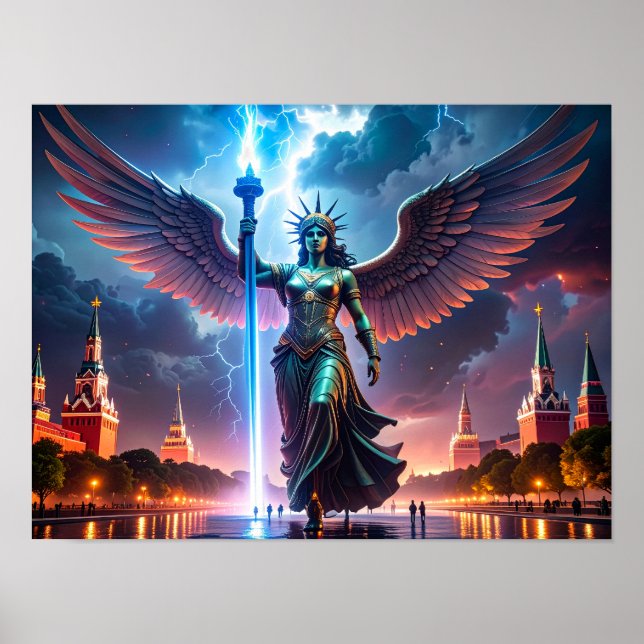 Affiche Lady Liberty dit à la Russie - Lâchez les États-Un (Devant)