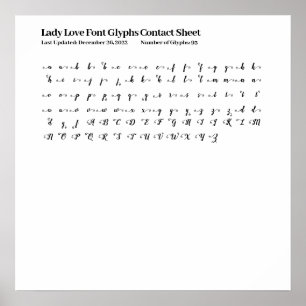 Affiche Lady Love Font Glyphes Contact Feuille