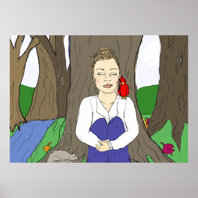 Affiche Lady Méditation dessinée à la main dans la forêt (Devant)