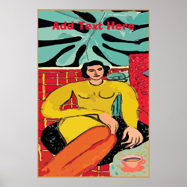 Affiche Lady With Coffee Cup, edit text (Devant)