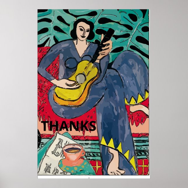 Affiche Lady with Guitar & Coffee Cup, ajouter du texte (Devant)