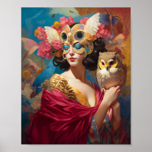 Affiche Lady With Owl Imaginaire Art