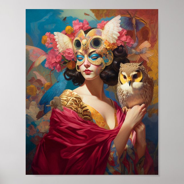Affiche Lady With Owl Imaginaire Art (Devant)