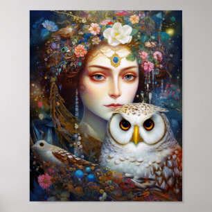Affiche Lady With Owl Surreal Imaginaire Art