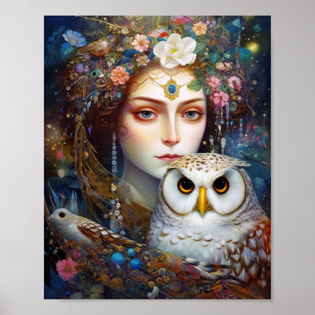 Affiche Lady With Owl Surreal Imaginaire Art (Devant)