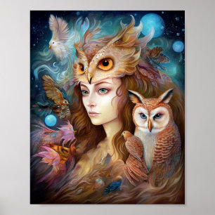 Affiche Lady With Owl Surreal Imaginaire Art