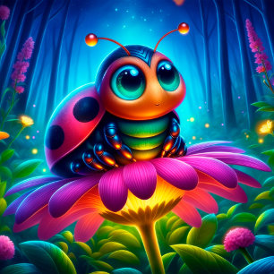 Affiche Ladybird fleurs neon forêt coloré magie