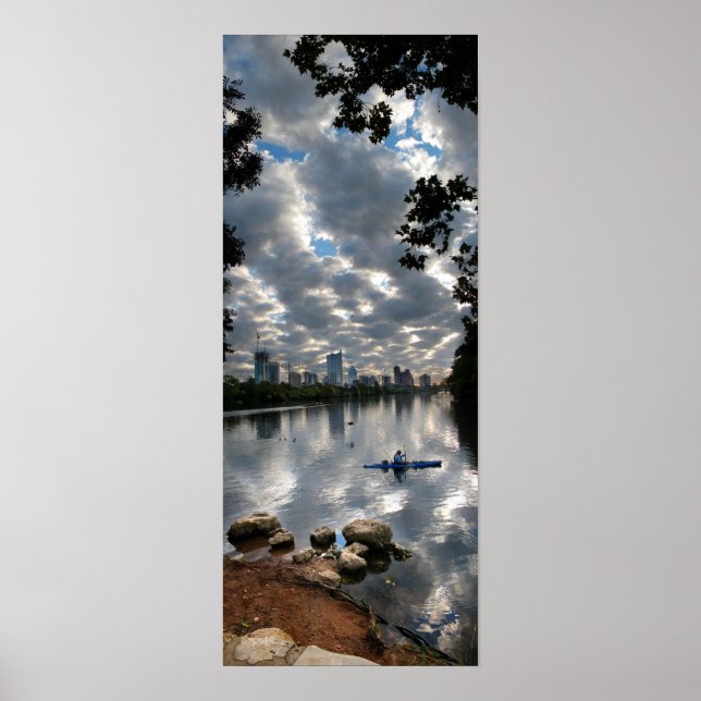 Affiche Ladybird Lake Kayak - Skyline - Austin Texas (Devant)