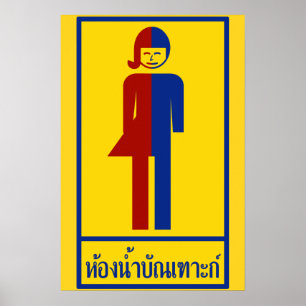 Affiche Ladyboy / Tomboy Toilettes ⚠ Panneau Thaï ⚠