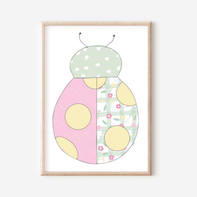 Affiche Ladybug Quilt Style Art Print on White Background (Créateur téléchargé)