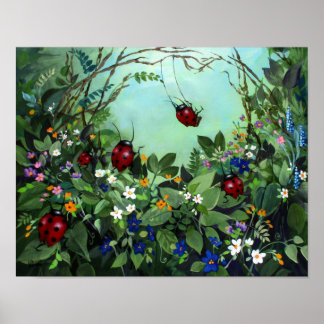 Affiche Ladybugs At Play Borderless Print