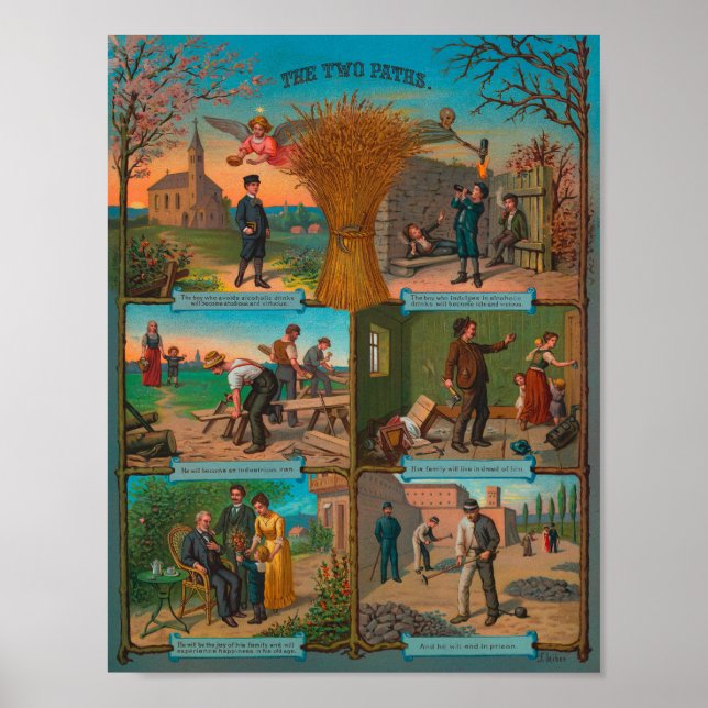 Affiche L'affiche de tempérance vintage Les Deux Chemins (Devant)