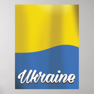 Affiche L'affiche de voyage vintage du drapeau ukrainien