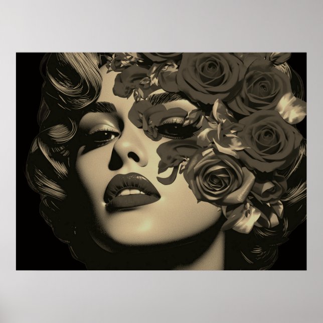 Affiche L'affiche d'une femme en fleurs sur un mur (Devant)