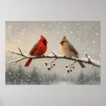 L'affiche Paire de cardinaux en hiver