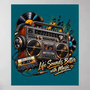 Affiche L'affiche rétro de la chaîne stéréo Boombox « La v