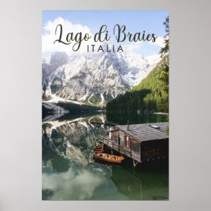 Affiche Lago di Braies Italie Travel Art Vintage