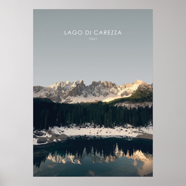 Affiche Lago Di Carezza, Italie Illustration de voyage (Devant)