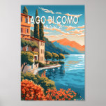 Affiche Lago di Como Italia Travel Art Vintage<br><div class="desc">Design vectoriel du lac de Côme. Le lac de Côme,  situé dans la région de Lombardie,  dans le nord de l'Italie,  est une station balnéaire haut de gamme connue pour ses paysages spectaculaires,  située au pied des Alpes.</div>