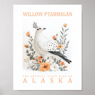 Affiche Lagopède d'Alaska Saules Botanique Oiseau Vintage
