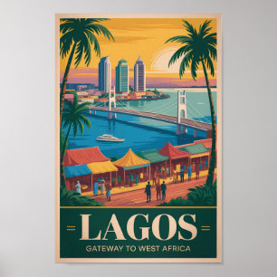 Affiche Lagos Nigeria Illustration Voyage Art Rétro
