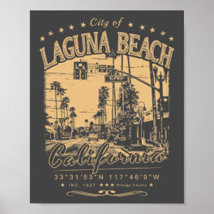 AFFICHE LAGUNA BEACH ORANGE CALIFORNIE VINTAGE