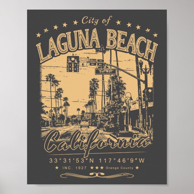 AFFICHE LAGUNA BEACH ORANGE CALIFORNIE VINTAGE (Devant)