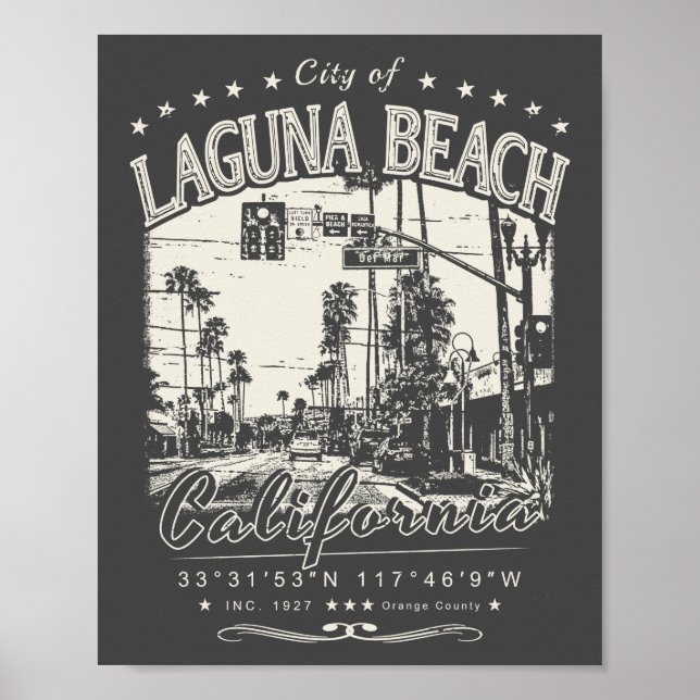 AFFICHE LAGUNA BEACH ORANGE CALIFORNIE VINTAGE (Devant)