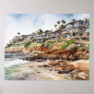 Affiche Laguna Beach Watercolor Art Imprimer l'affiche