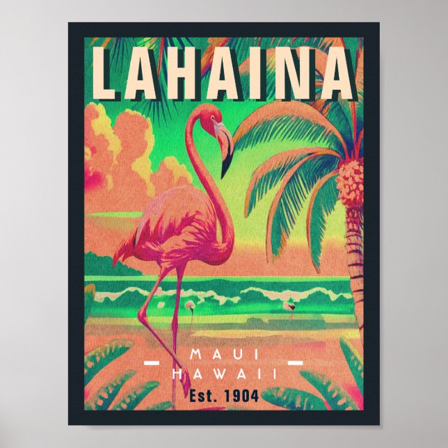 Affiche Lahaina Maui Hawaii Flamant rose rétro Souvenir 19 (Devant)